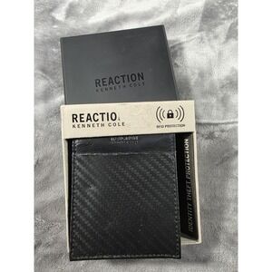 Kenneth Cole Reaction Wallet Black Slimfold Carbon Fiber RFID Protection NEW